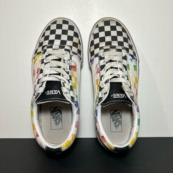 Girls VANS Old Skool Rainbow Checkerboard Low Top Sneakers / Size 3 - Picture 5 of 9